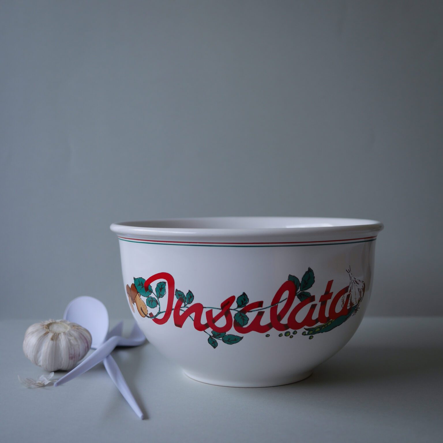 Stor Italiensk Salatskål med tryk