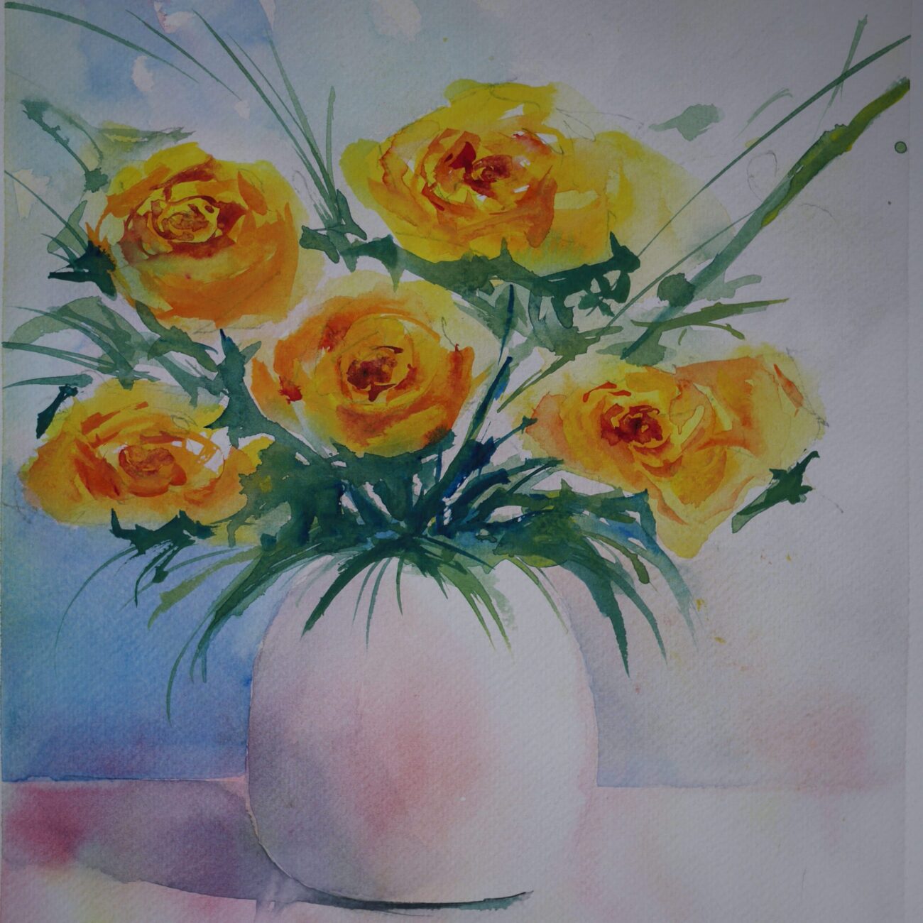 Akvarel Maleri: Gule Blomster 5