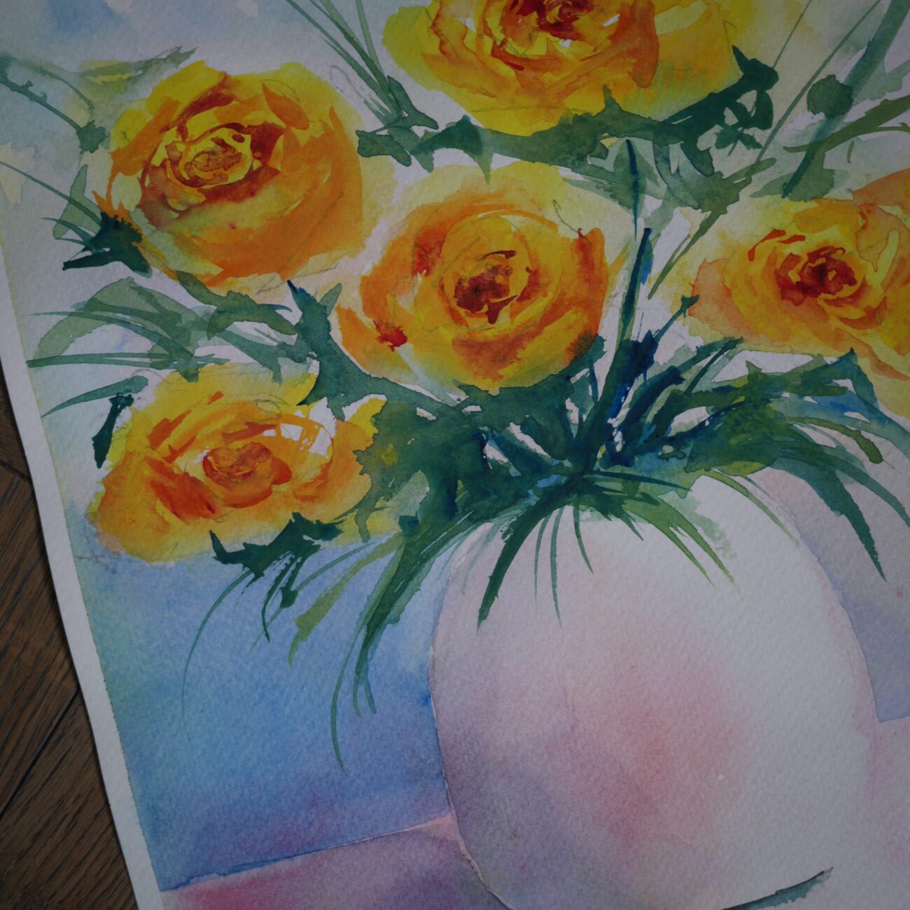 Akvarel Maleri: Gule Blomster 3