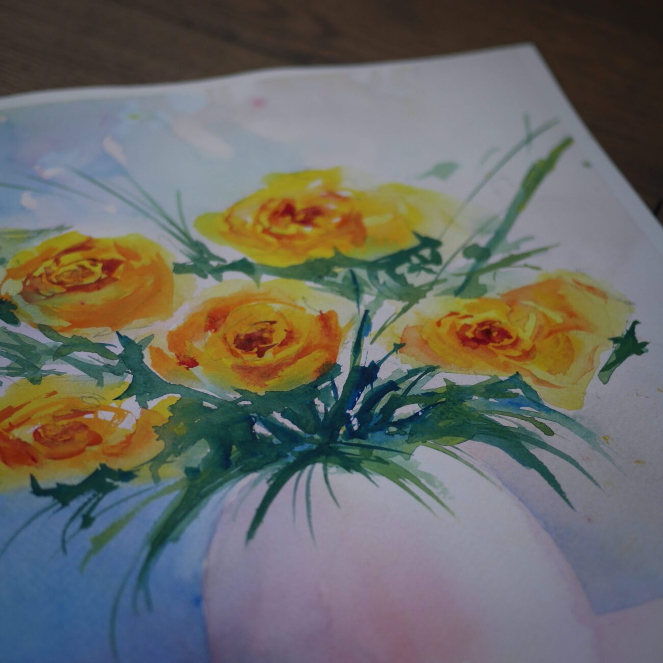 Akvarel Maleri: Gule Blomster