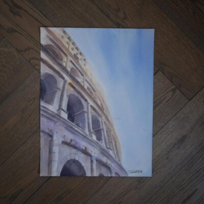Akvarel maleri med Colosseum