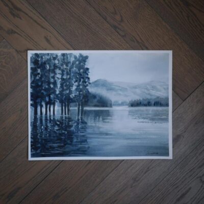 Akvarel maleri med grå skovsø