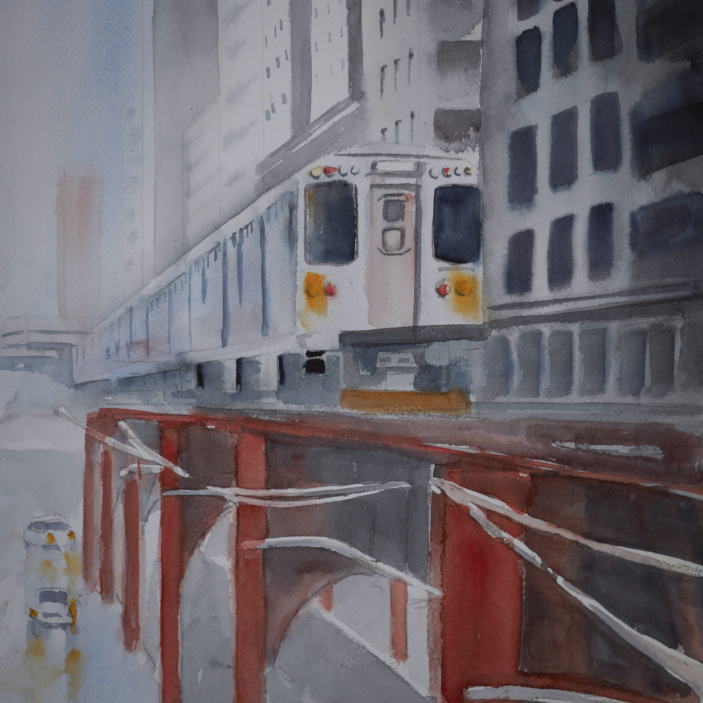 Akvarel Maleri: Chicago Metro 8