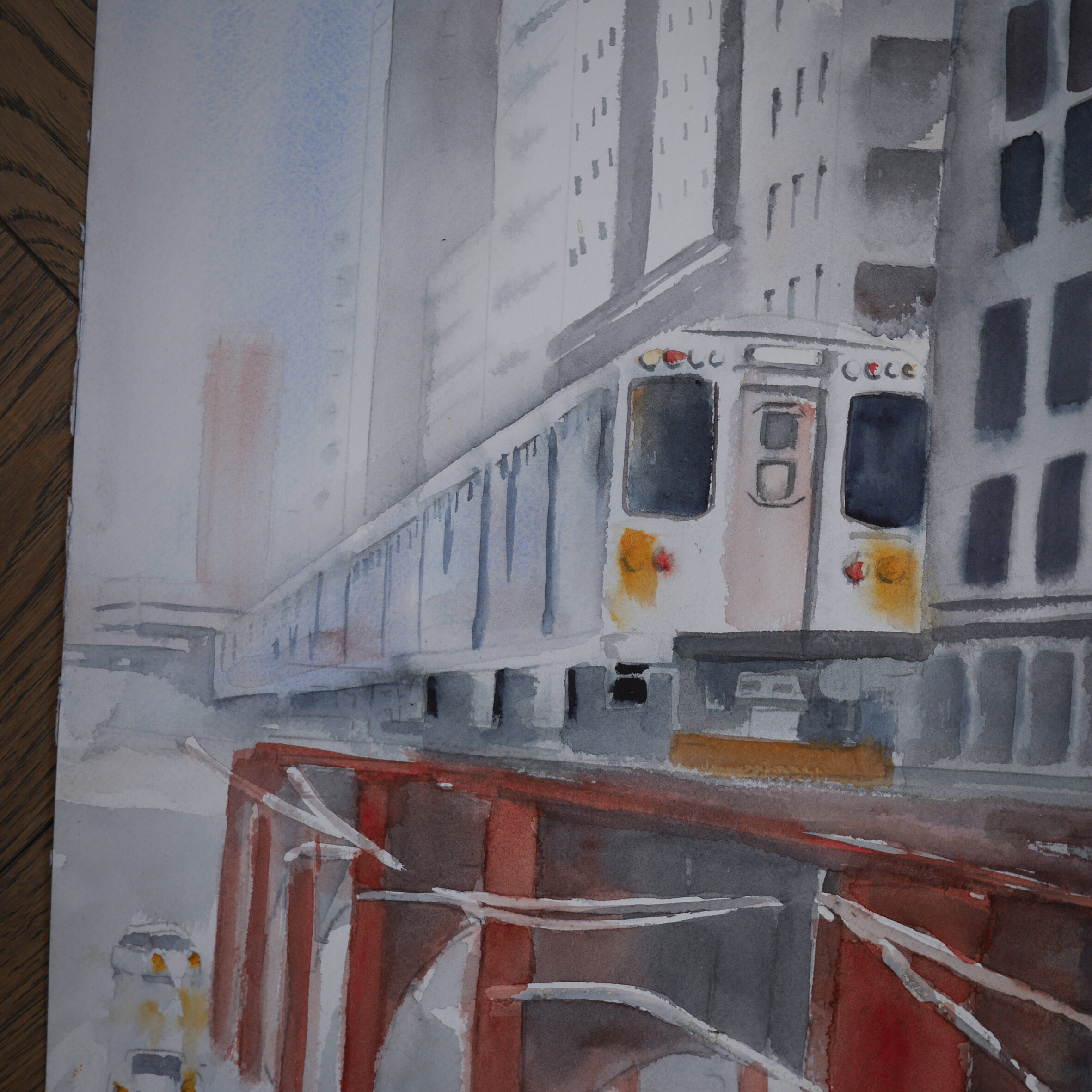 Akvarel Maleri: Chicago Metro 5