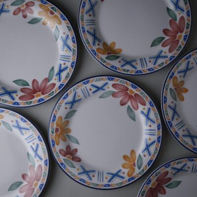 Store Middagstallerkner med Blomster, 6 stk.