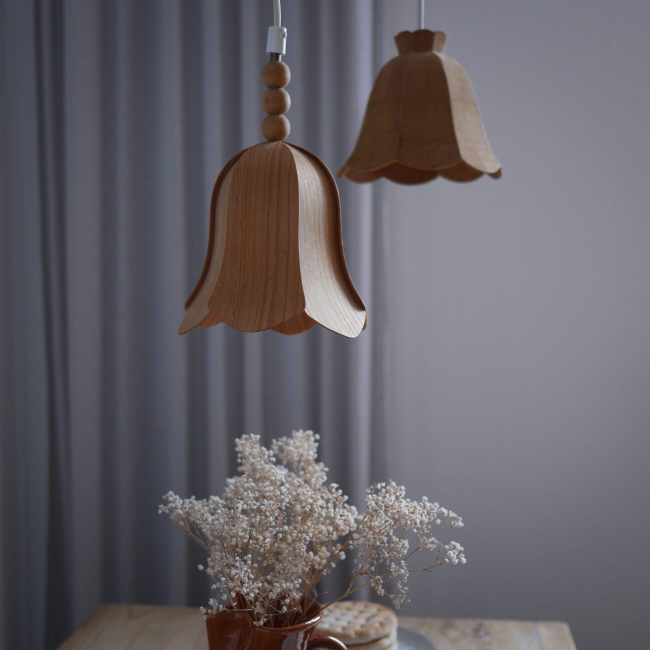 Træ LoftLampe med Dekorationer 5