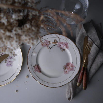 Vintage Tallerkner med Blomster, 10 stk.