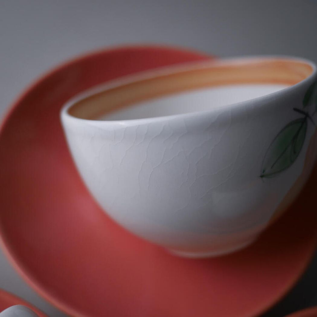 Porcelænskopper med Frugtmotiver, 3 sæt 4