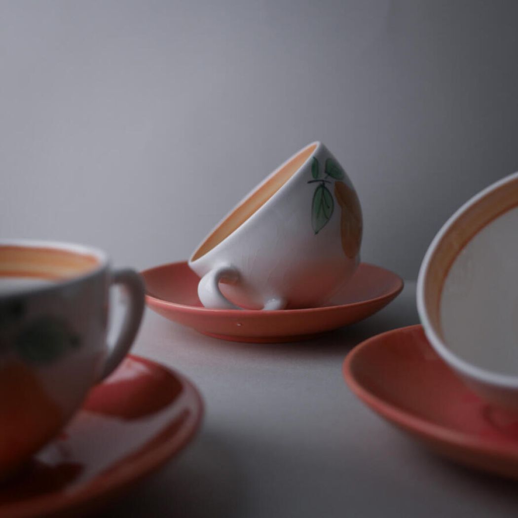 Porcelænskopper med Frugtmotiver, 3 sæt 5
