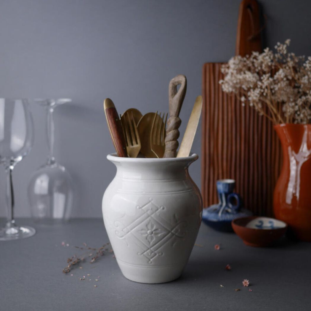 Hvid Keramikkrukke fra Rörstrand