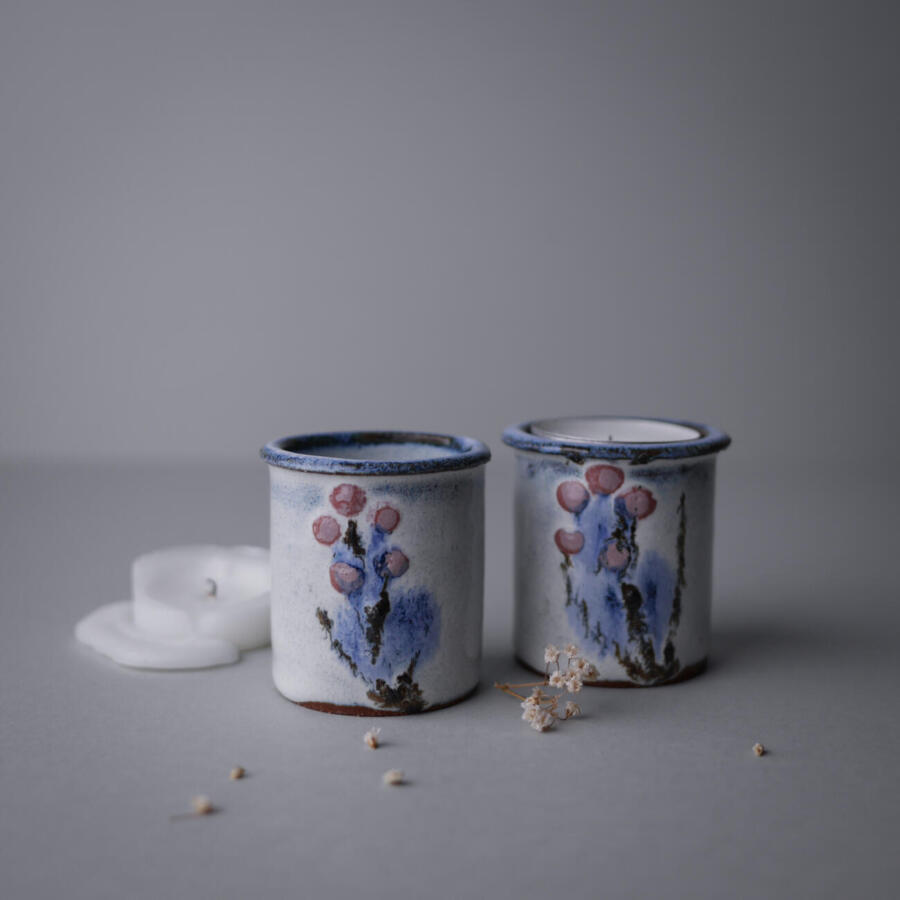 Små Keramik Fyrfadsstager, 2 stk. 2