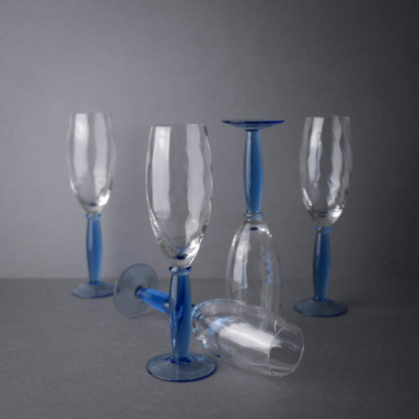 Champagneglas med Blå Stilk, 5 stk.