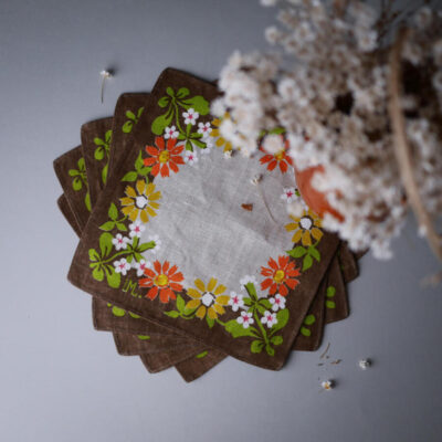 Retro Stofservietter med Blomster, 5 stk.