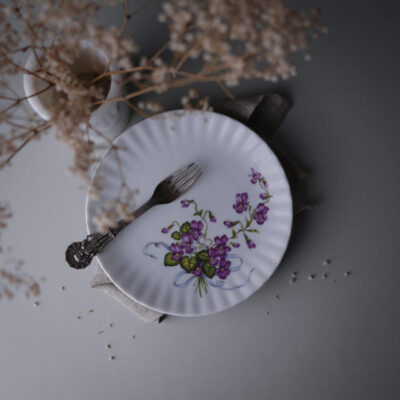 Tallerkner med Lilla Blomster, 4 stk.
