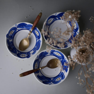 Porcelænsskåle med Blåt Mønster, 3 stk.