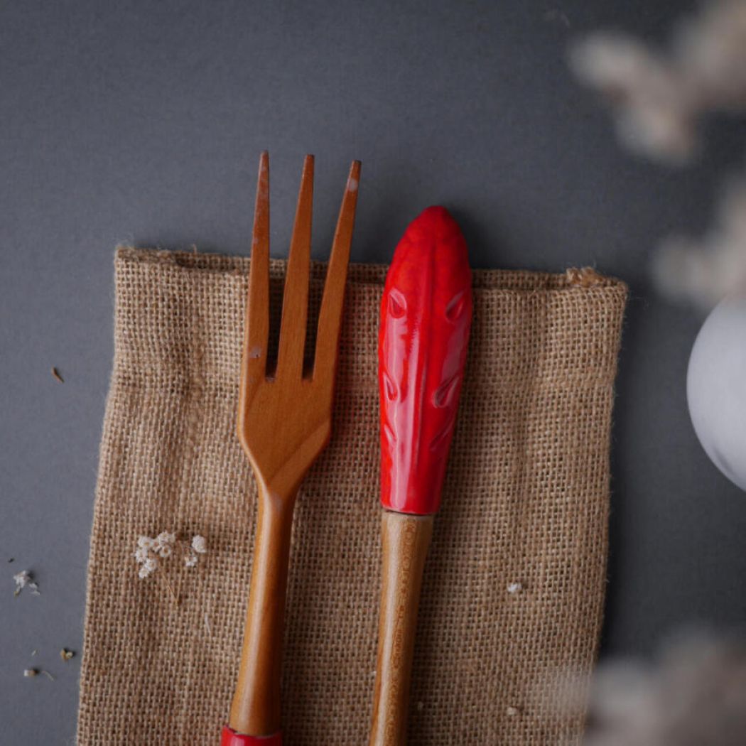 Salatbestik med Porcelænsskafter 2