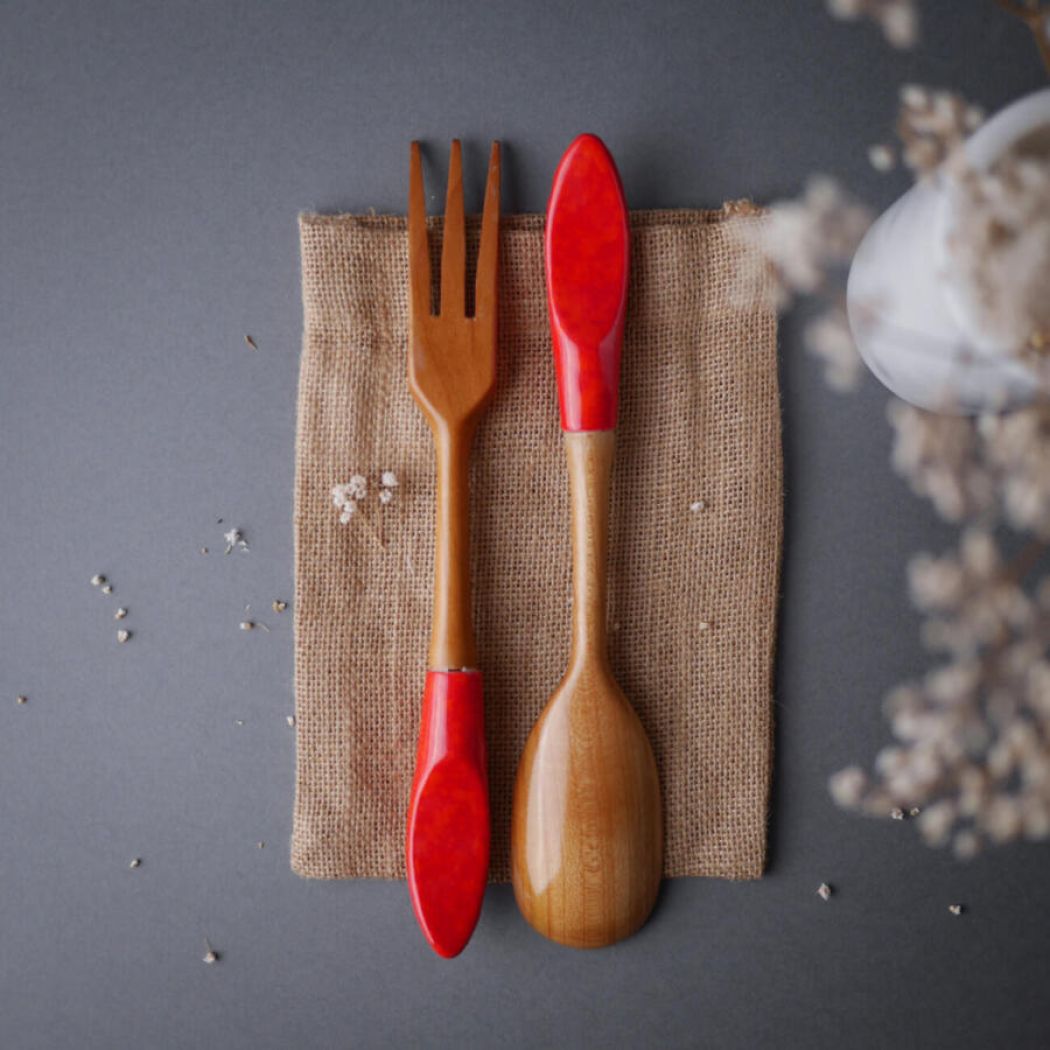 Salatbestik med Porcelænsskafter 4