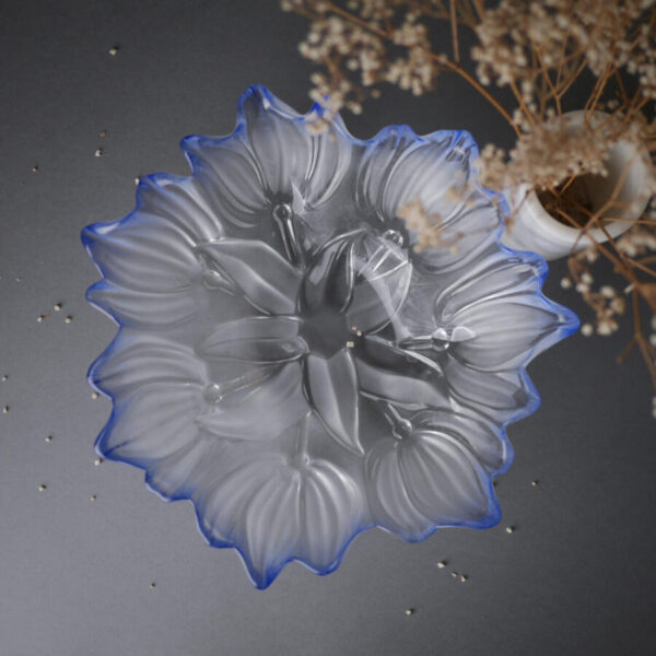Stor Blå Glasskål af Blomster