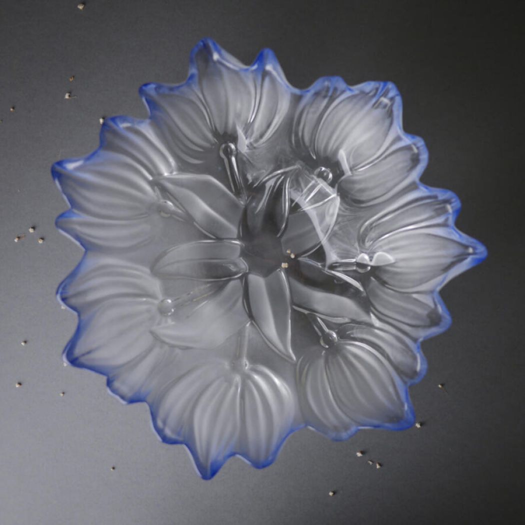 Stor Blå Glasskål af Blomster 1