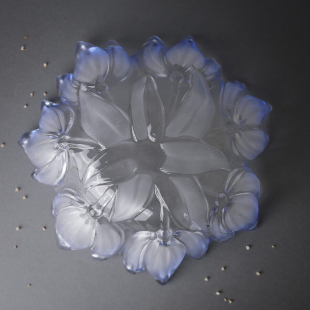 Stor Blå Glasskål af Blomster 7