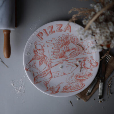 Koralfarvede Pizzafade med Motiver