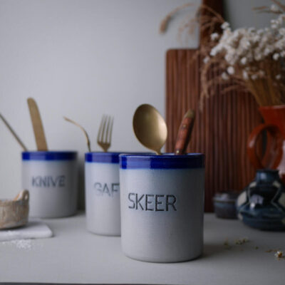Blå Keramikkrukker til Bestik