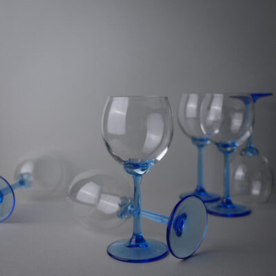 Rødvinsglas med Blå Stilk, 6 stk.