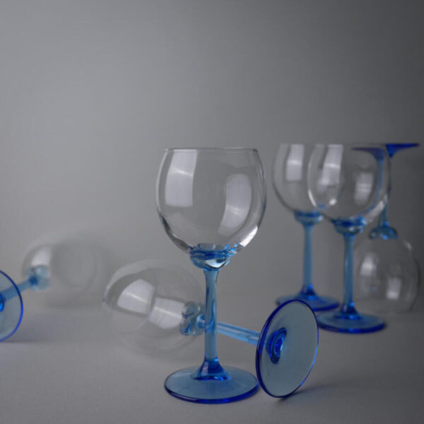Rødvinsglas med Blå Stilk, 6 stk.