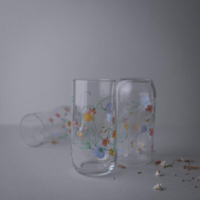 Franske Vandglas med Blomster, 6 stk.