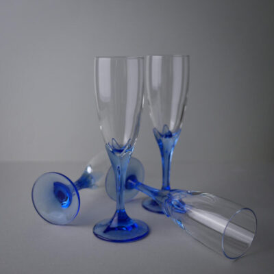 Champagneglas med Kraftig Blå Stilk, 6 stk.