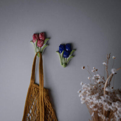 Blomster Porcelænsknager, 2 stk.
