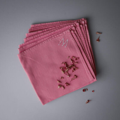 Pink Stofservietter med Broderi, 6 stk.