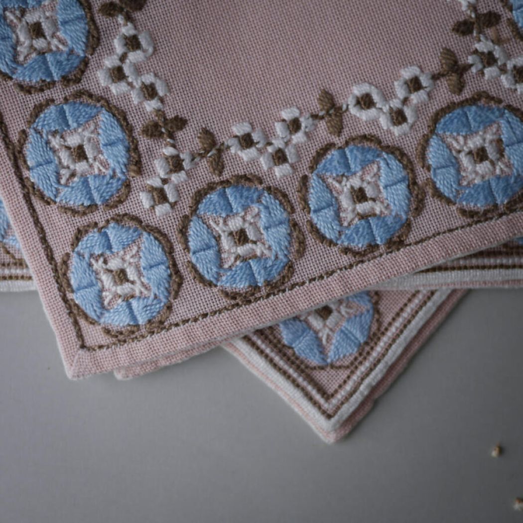 Broderede Vintage Servietter & Bordløber, 5 dele 2