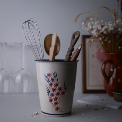 Høj Keramikkrukke med Rosa Blomster 10