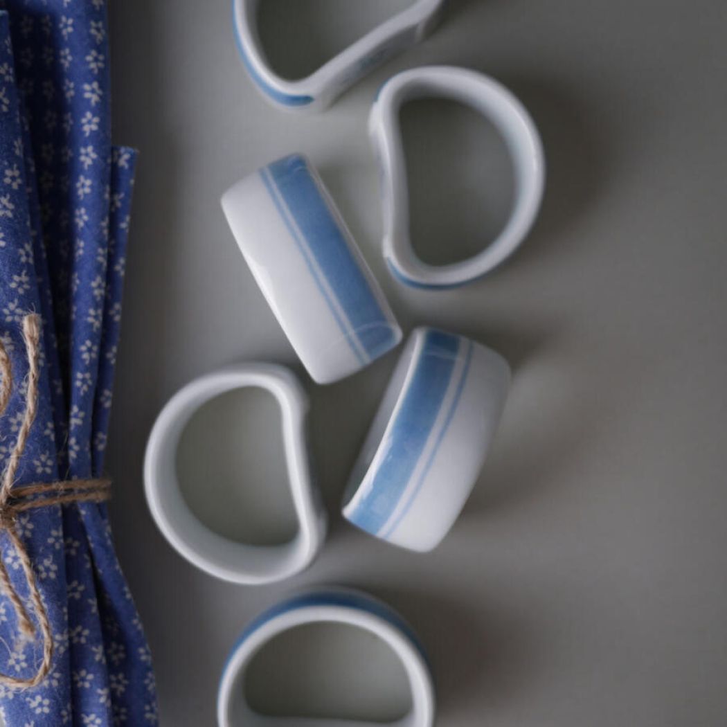 Porcelænsservietringe med Lyseblå Striber, 6 stk. 1