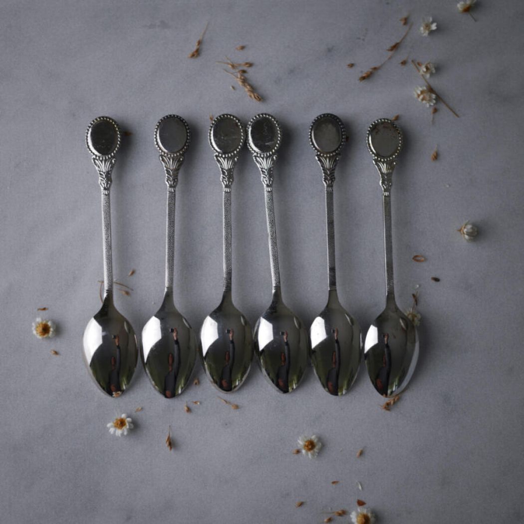 Sølv Teskeer med Blå Blomster, 6 stk. 4