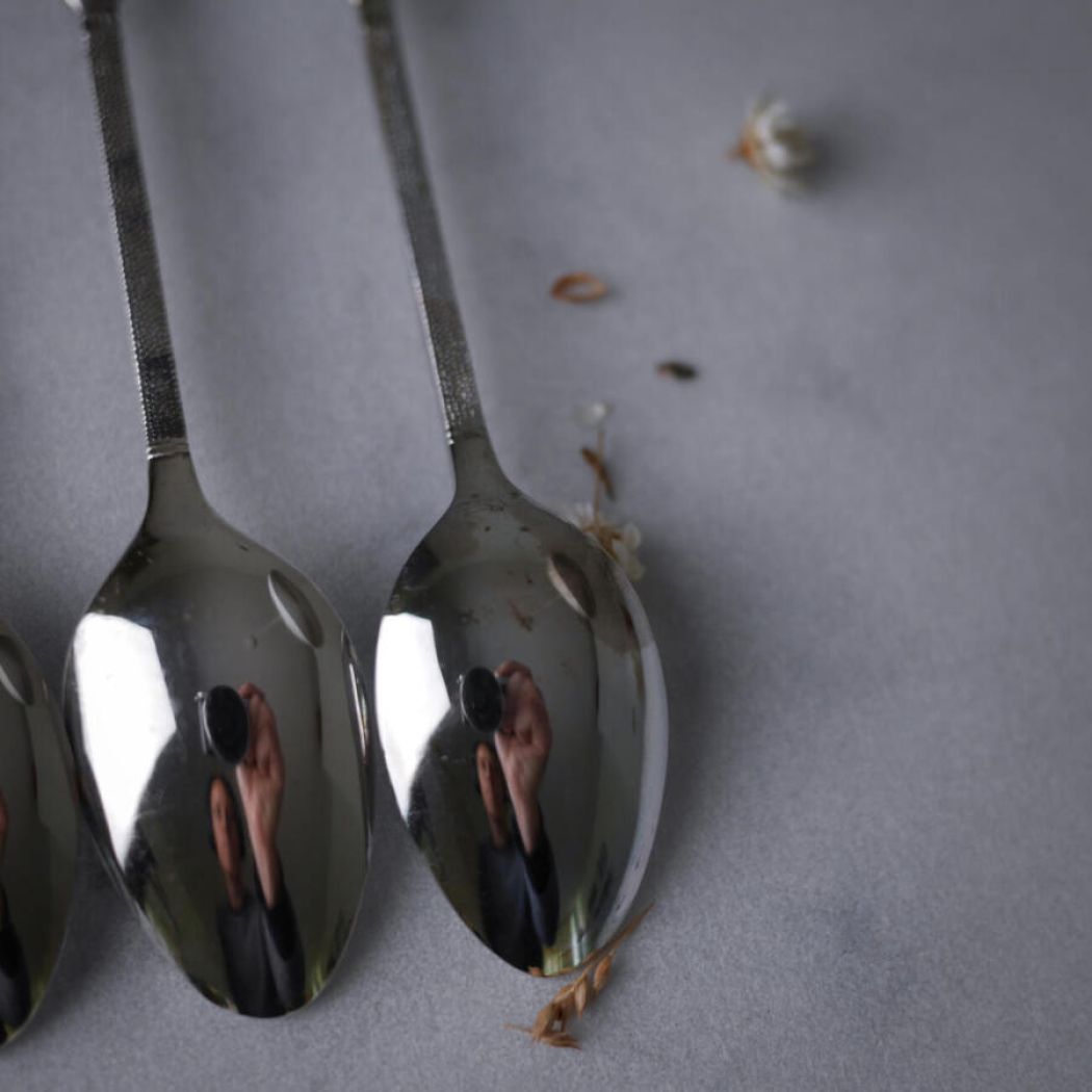 Sølv Teskeer med Blå Blomster, 6 stk. 5