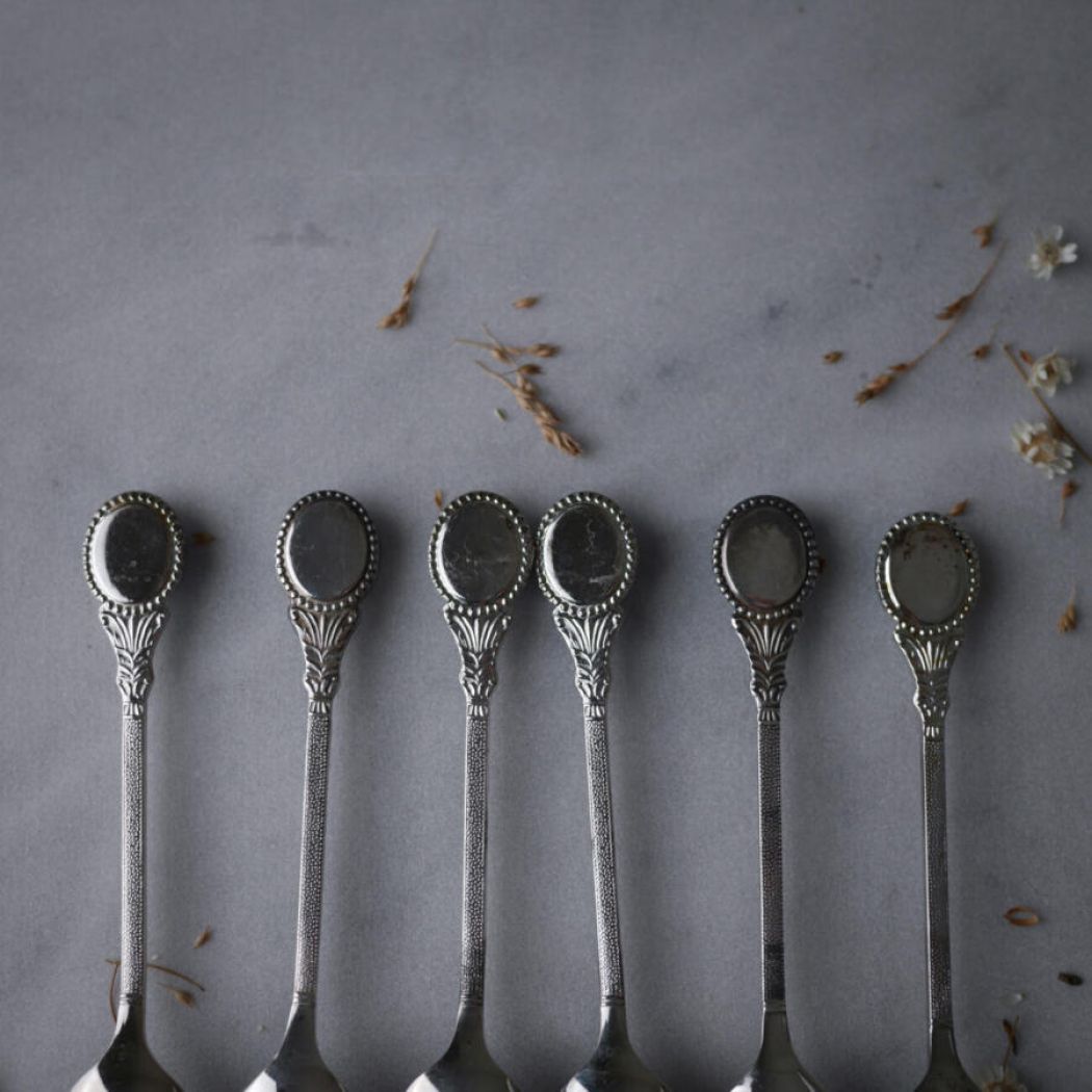 Sølv Teskeer med Blå Blomster, 6 stk. 6