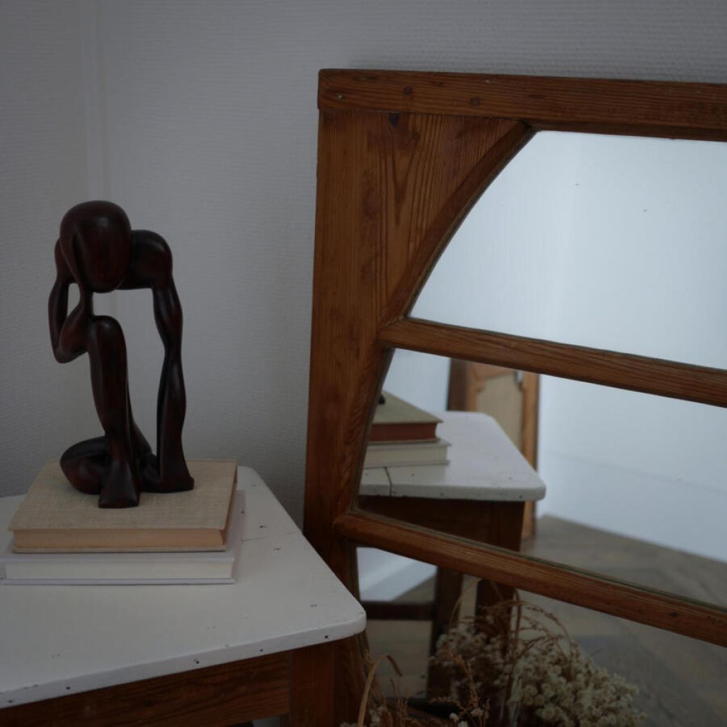 Gammelt Rustikt Fyrtræsspejl