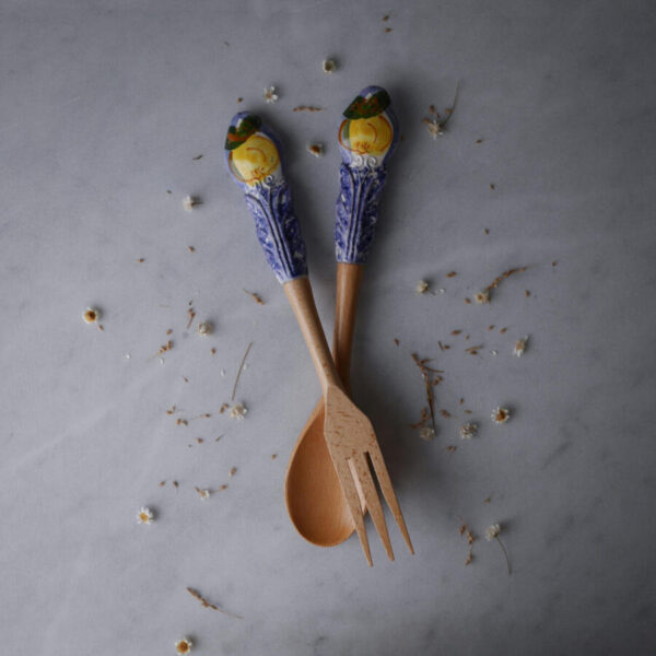 Blå Salatbestik med Porcelænsgreb