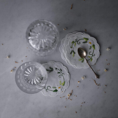 Broderede Bordskånere til Glas, 5 stk.