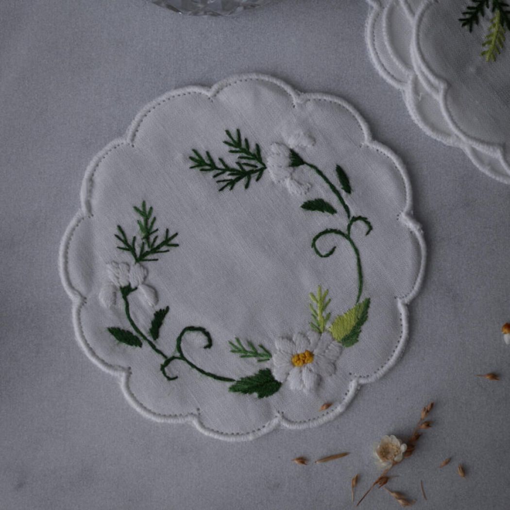 Broderede Bordskånere til Glas, 5 stk.