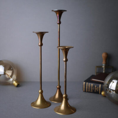 Høje tynde Messingstager, 3 stk.