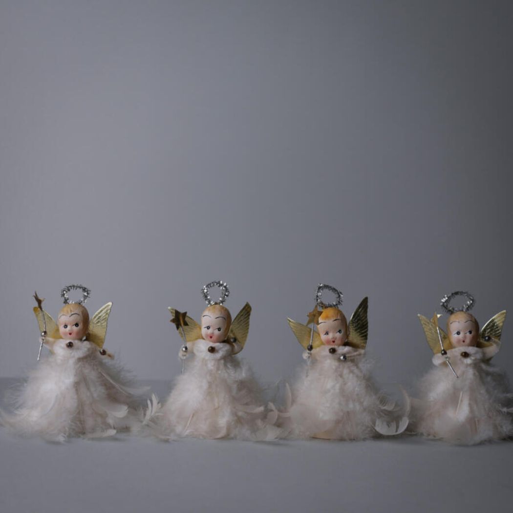 Vintage Engle med Fjer, 2 stk.