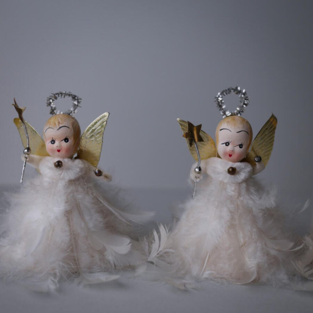 Vintage Engle med Fjer, 2 stk.