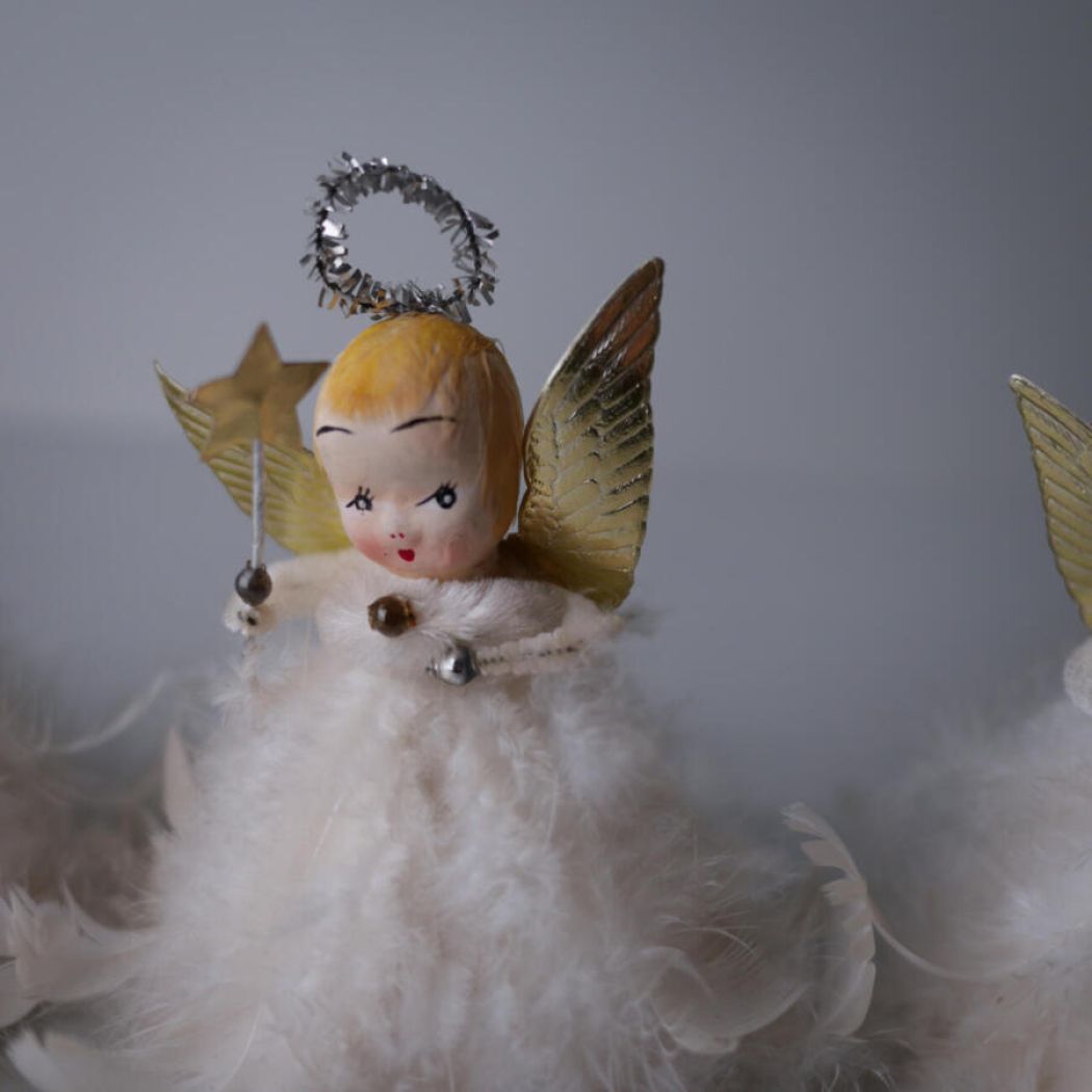 Vintage Engle med Fjer, 2 stk.