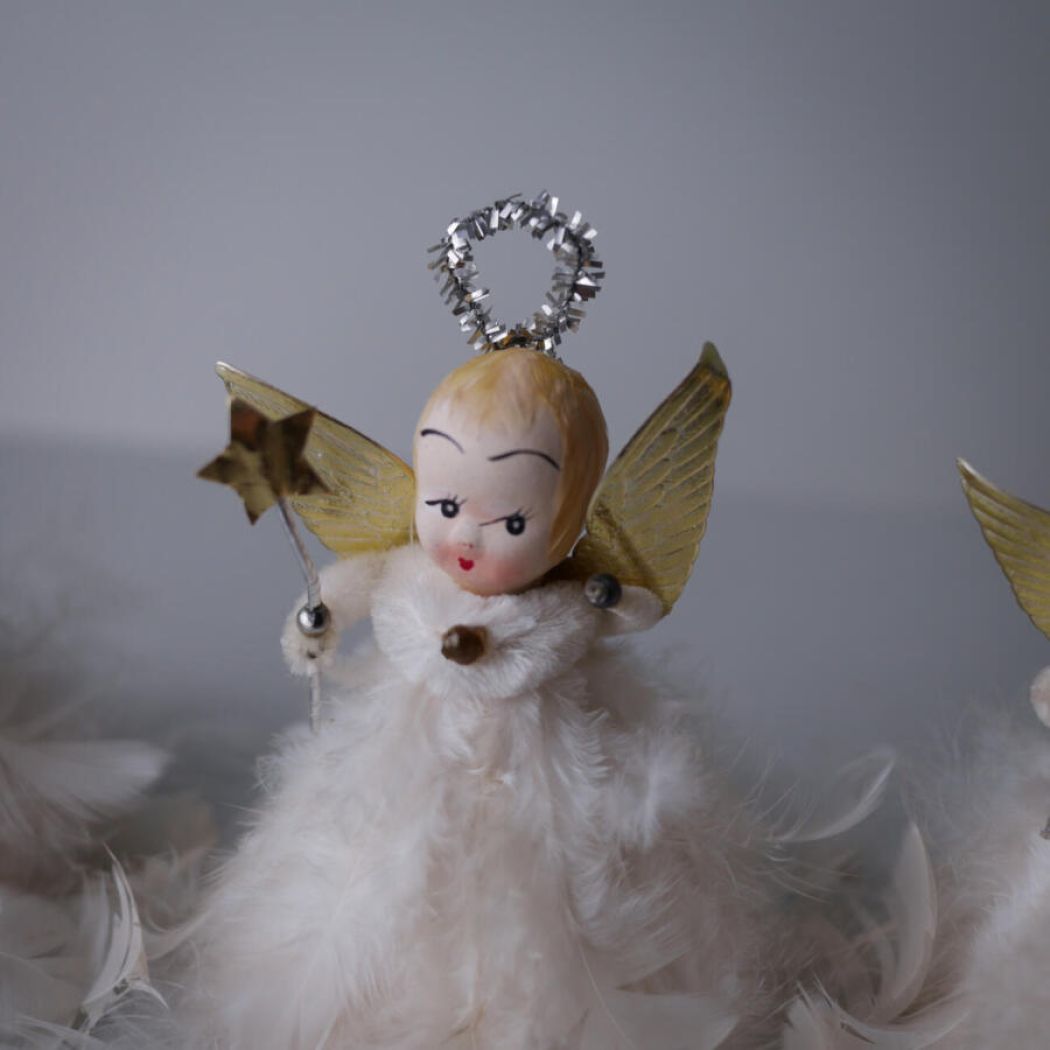 Vintage Engle med Fjer, 2 stk.