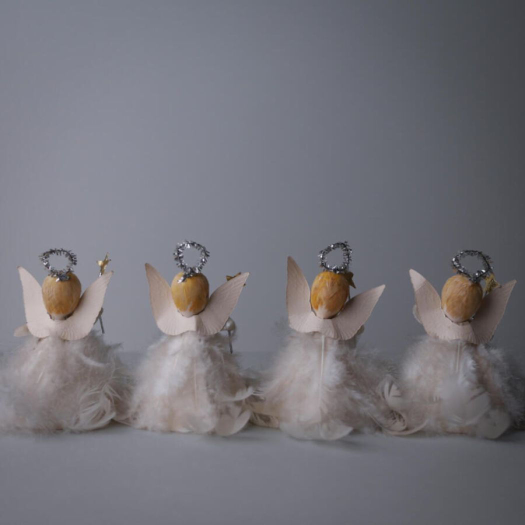 Vintage Engle med Fjer, 2 stk.