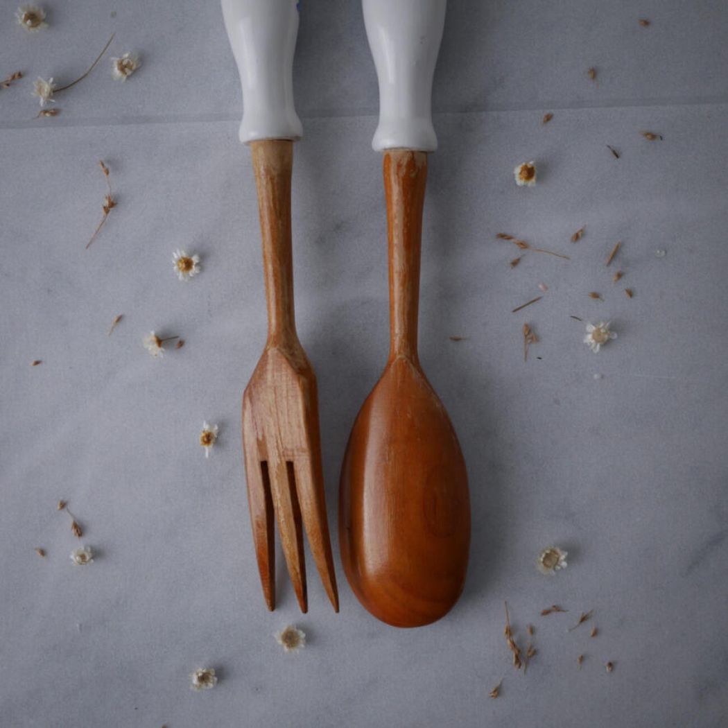 Salatbestik med Porcelænsskaft 3