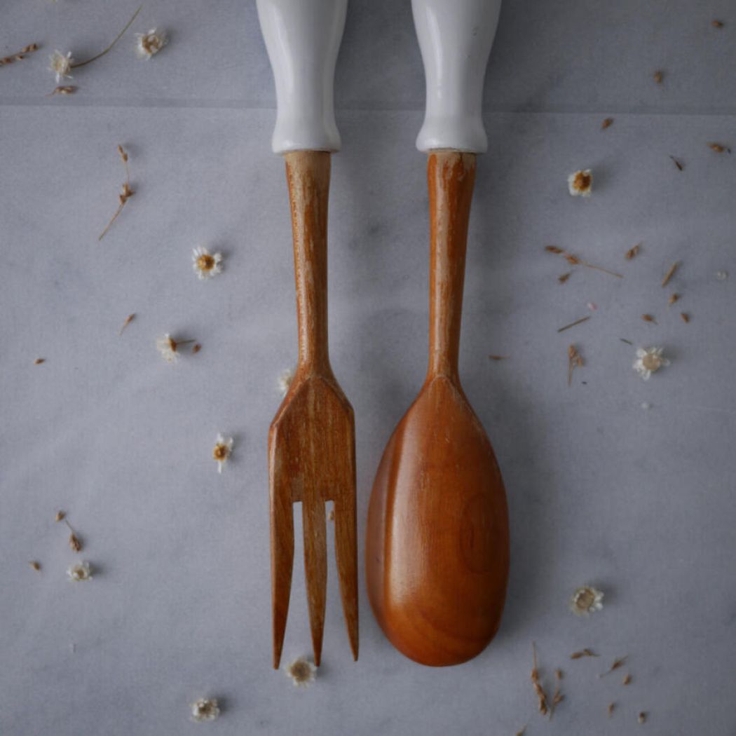 Salatbestik med Porcelænsskaft 4